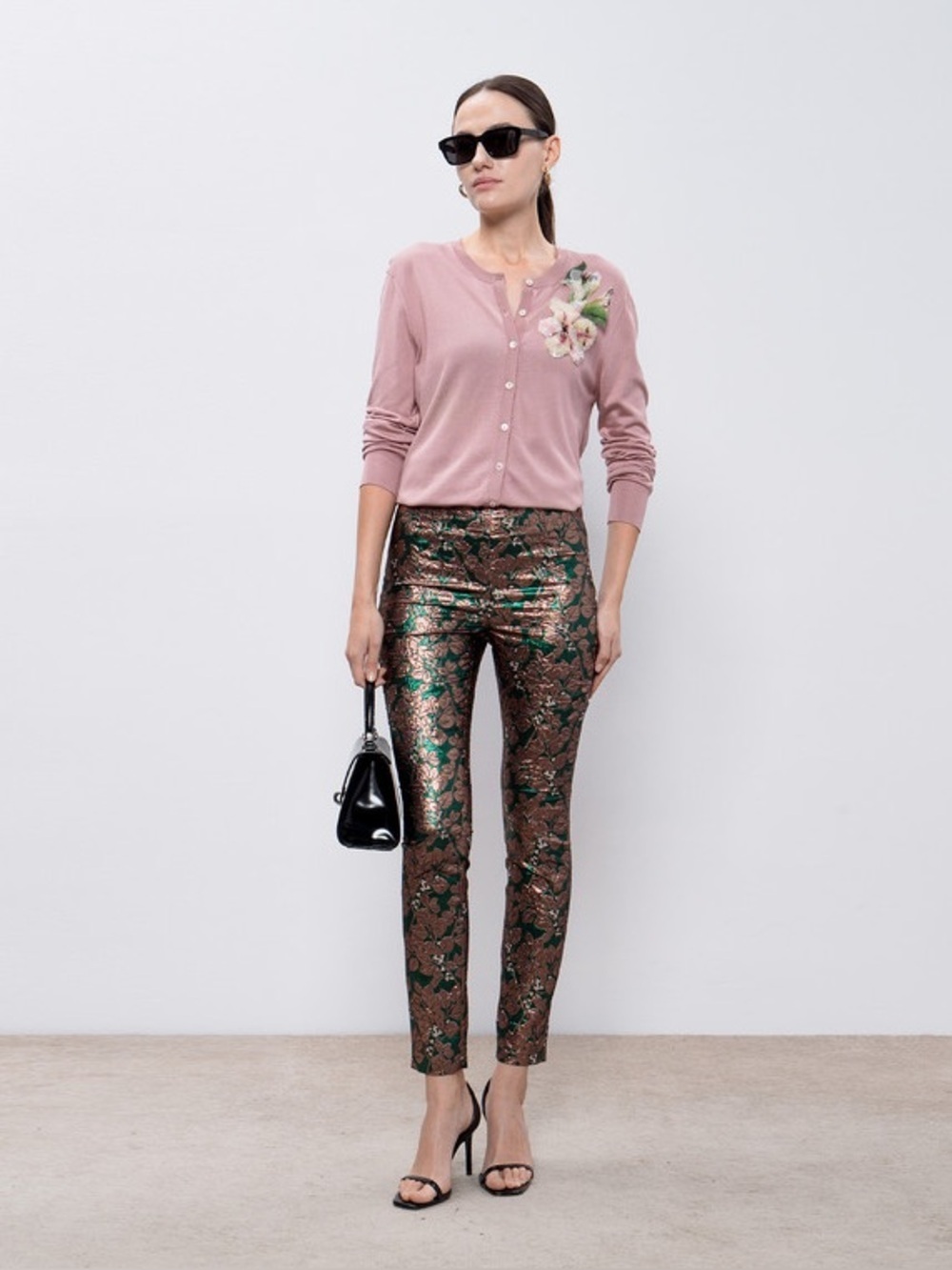 Dolce & Gabbana Metallic Green & Rose Gold Brocade Pants - US 4 (IT 40) NWT
